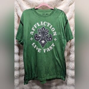 Affliction Men's Vintage Live Fast Green Tee Sz L